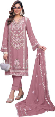 ZONFAB Georgette Embroidered Kurta & Churidar Material