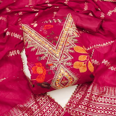 ISHA TRADE Chanderi Floral Print Salwar Suit Material