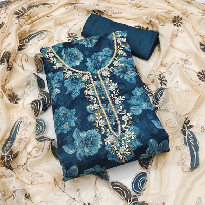Jaipur Kurti Silk Blend Floral Print Salwar Suit Material