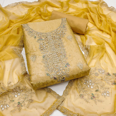 RISHA EXIM Pure Silk Solid, Embroidered, Embellished, Floral Print, Self Design Salwar Suit Material