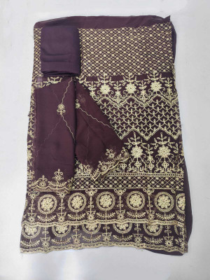 skyfiesta Georgette Embroidered Salwar Suit Material