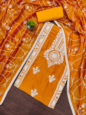 manvaa Silk Blend Embroidered Salwar Suit Material