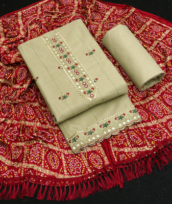 vallavi fashion Cotton Blend Embroidered Salwar Suit Material