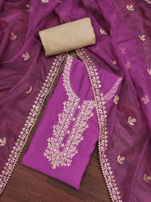 Divastri Silk Blend Embroidered Salwar Suit Material