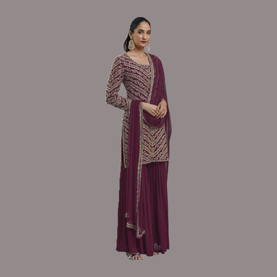 KAPANKU Georgette Embroidered Kurta & Sharara Fabric