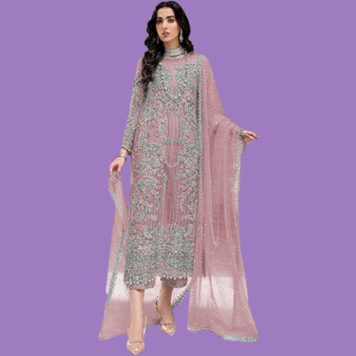 KAPANKU Georgette Embroidered Kurta & Sharara Fabric