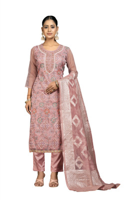 HERE&NOW Organza Printed Salwar Suit Material