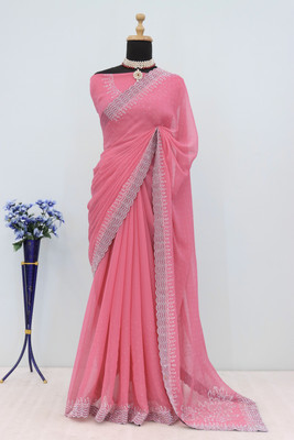 EthnicAura Embellished Bollywood Organza Saree(Pink)