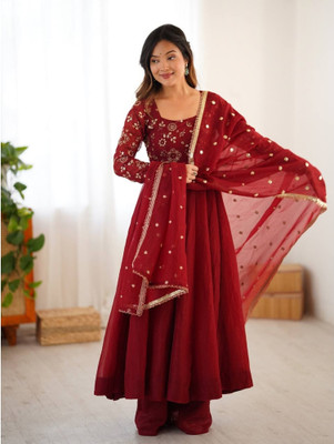 black lebal Khadi Silk Floral Print Gown/Anarkali Kurta & Bottom Material
