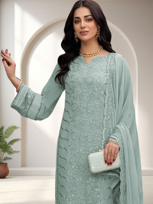Dealbazaars Corporation Georgette Dyed, Embroidered, Embellished, Self Design Salwar Suit Material