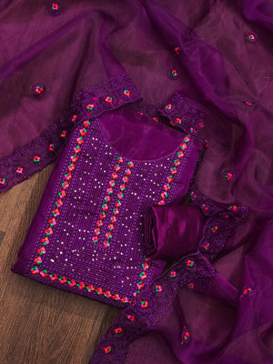 ZAKHITARA Organza Embroidered Salwar Suit Material