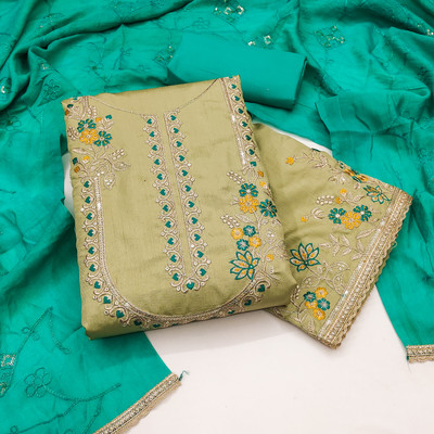 Saware Cotton Silk Embellished Salwar Suit Material