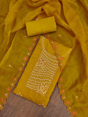Tasrika Silk Blend Embroidered Salwar Suit Material