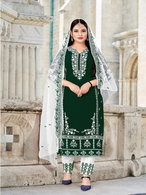 ZONFAB Georgette Embroidered Gown/Anarkali Kurta & Bottom Material