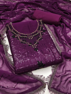 FLAPION CREATION Georgette Embroidered Salwar Suit Material