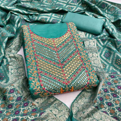 ISHA TRADE Silk Blend Embroidered Salwar Suit Material