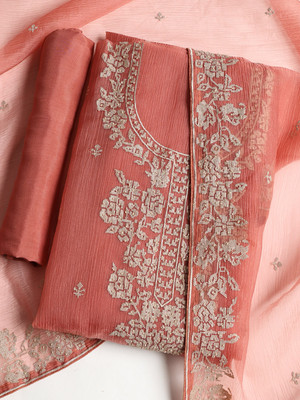 Meena Bazaar Art Silk Embroidered Salwar Suit Material