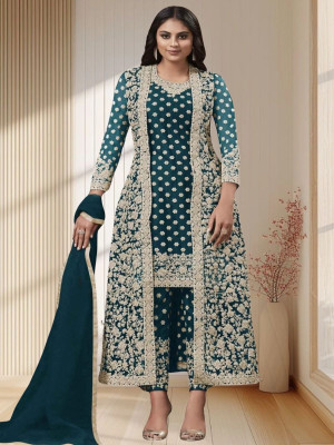 Dealbazaars Corporation Net/Lace Embroidered Kurta with Jacket & Bottom Material