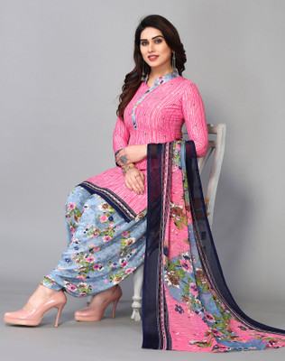 Samah Crepe Floral Print, Printed, Geometric Print Salwar Suit Material