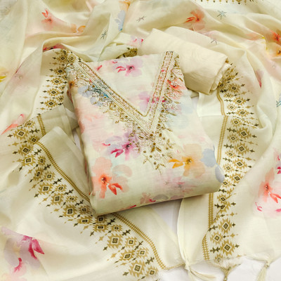 manvaa Cotton Blend Embellished Salwar Suit Material