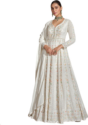 TEELFAB Chiffon Embroidered Salwar Suit Material