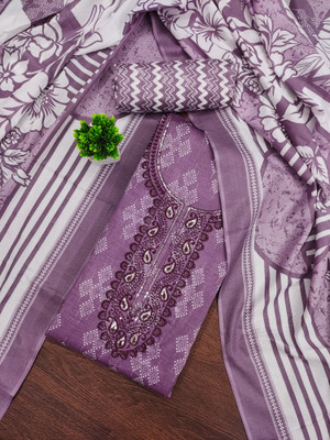 PandadiSaree Cotton Blend Embroidered, Floral Print Salwar Suit Material