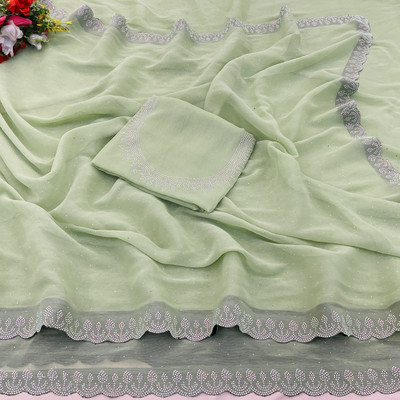 EthnicAura Organza Embellished Blouse Material