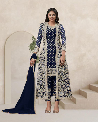 Dealbazaars Corporation Net/Lace Dyed, Embroidered, Embellished, Self Design Kurta with Jacket & Bottom Material