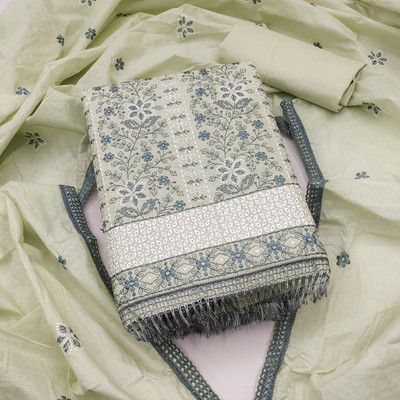 manvaa Cotton Blend Embroidered Salwar Suit Material