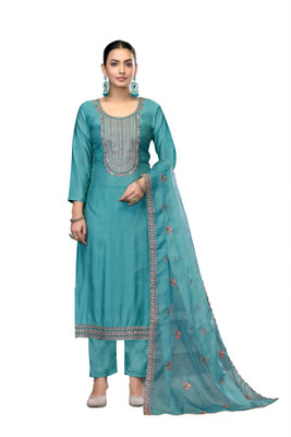 ShopGlobal Chiffon Embroidered Salwar Suit Material