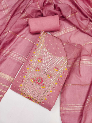 HOUSEEOFCOMMON Chanderi Embroidered Salwar Suit Material