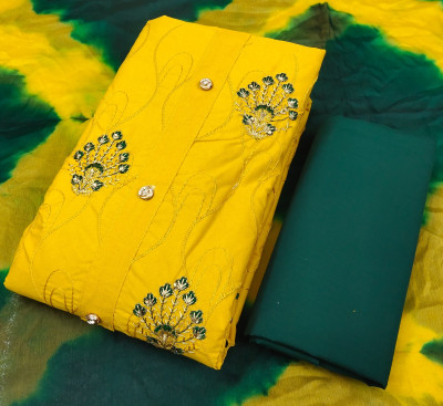Ishika Creation Cotton Blend Embroidered Kurta & Churidar Material