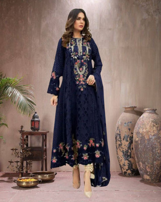 Dealbazaars Corporation Georgette Dyed, Embroidered, Embellished, Self Design Salwar Suit Material