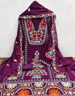 STYLEFLORA Georgette Embroidered Salwar Suit Material