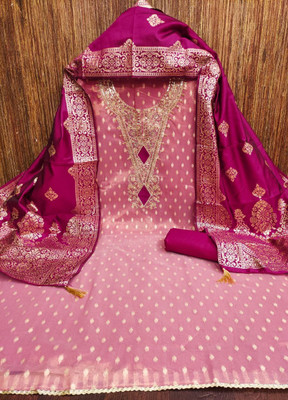 Karyavar Pure Silk Embroidered Salwar Suit Material