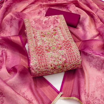 Saware Cotton Silk Embroidered Salwar Suit Material
