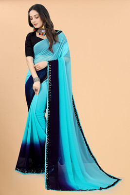 Blue Wish Georgette Embroidered, Embellished Blouse Material