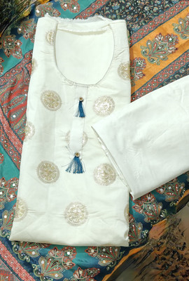 THE LIK WORLD Silk Blend Embroidered, Embellished, Geometric Print Salwar Suit Material
