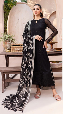 HEER FASHION Georgette Embroidered Salwar Suit Material