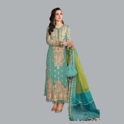 HummerTex Georgette Embroidered Gown/Anarkali Kurta & Bottom Material