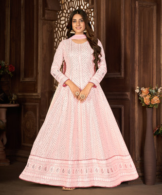 Divine Exim Georgette Embroidered Gown/Anarkali Kurta & Bottom Material