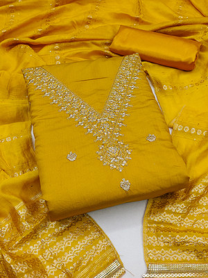 Leeza Store Chanderi Embellished Salwar Suit Material