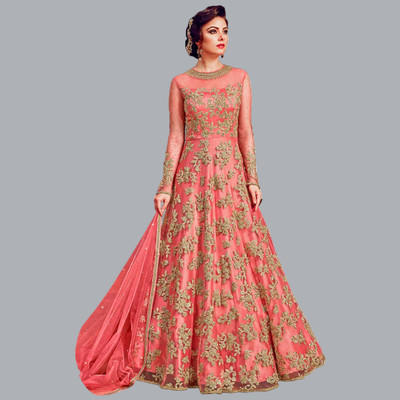 KAPANKU Net/Lace Embroidered Gown/Anarkali Kurta & Bottom Material