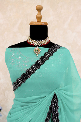 ZOYAL ENTERPRISE Embellished Blouse Material Organza Saree(Light Blue)