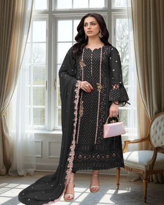 Dealbazaars Corporation Georgette Embroidered, Embellished Salwar Suit Material