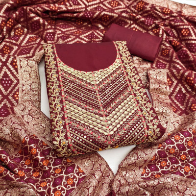 ISHA TRADE Silk Blend Embroidered Salwar Suit Material