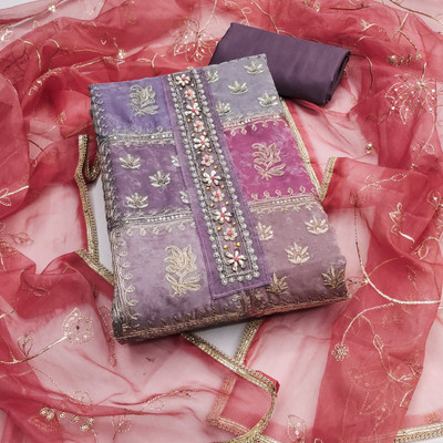 ShopGlobal Organza Embroidered Salwar Suit Material