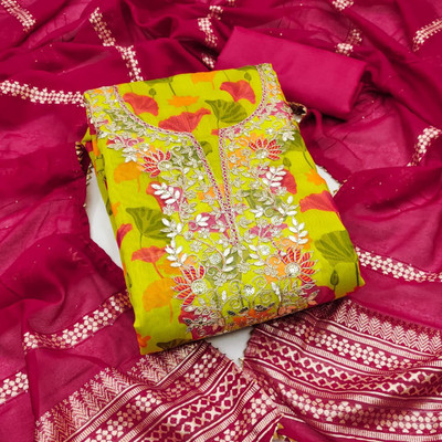 ISHA TRADE Chanderi Floral Print Salwar Suit Material