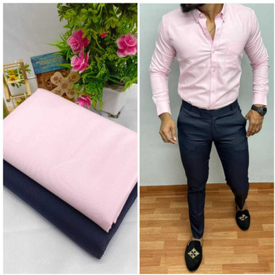 Jalaram Creation Cotton Blend Solid Shirt & Trouser Fabric