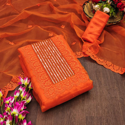 Husnpari Organza Embroidered Salwar Suit Material